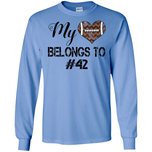 My Heart Belongs To Personalized Football Long Sleeve Tee Carolina Blue