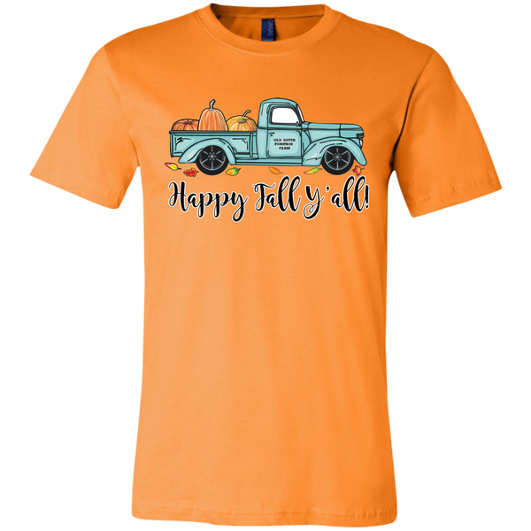 Happy Fall Y'all Pumpkin Farm Truck Tee Shirt Orange