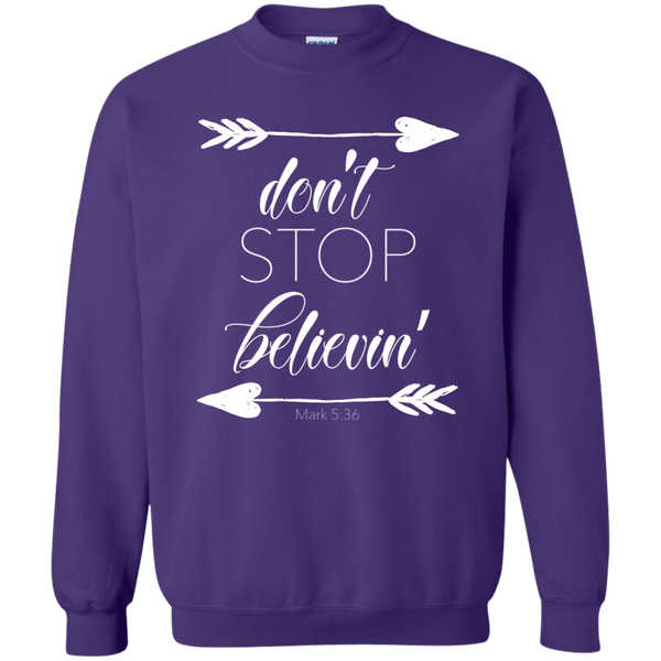 Don't stop believin' Mark 5:36 arrows Crewneck sweatshirt purple