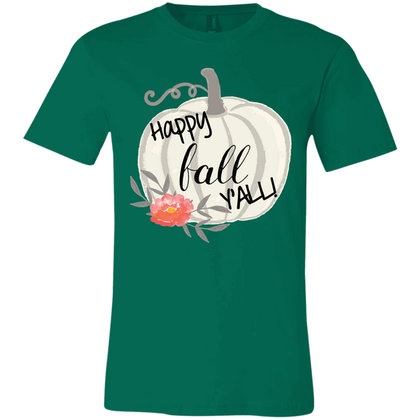 Happy Fall Y'all Watercolor Pumpkin Soft Tee Shirt Green