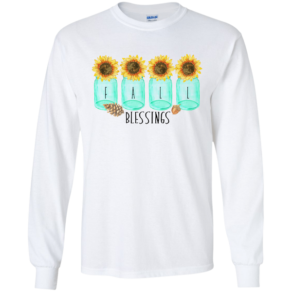 Mason Jar Sunflowers Fall Blessings Long Sleeve Tee Shirt White