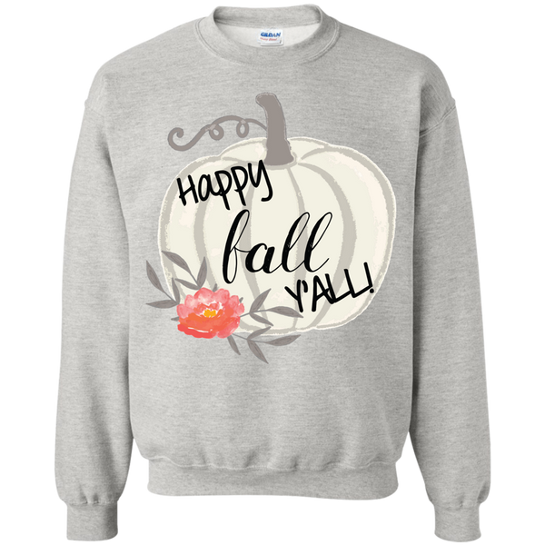 Happy Fall Y'all Watercolor Pumpkin Crewneck Sweatshirt Ash Grey