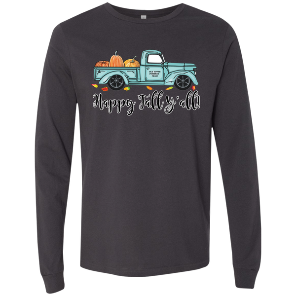 Happy Fall Y'all Pumpkin Farm Truck Long Sleeve Tee Shirt Dark Grey