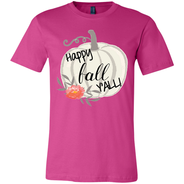 Happy Fall Y'all Watercolor Pumpkin Soft Tee Shirt Pink