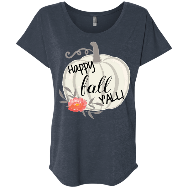 Happy Fall Y'all Watercolor Pumpkin Flowy Dolman Sleeve Tee Shirt Vintage Navy