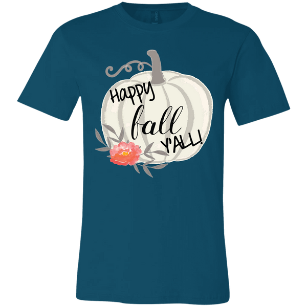 Happy Fall Y'all Watercolor Pumpkin Soft Tee Shirt Deep Teal