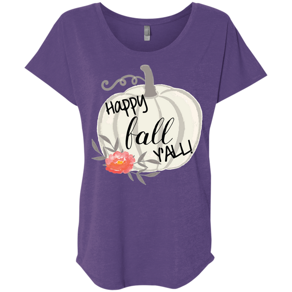 Happy Fall Y'all Watercolor Pumpkin Flowy Dolman Sleeve Tee Shirt Purple