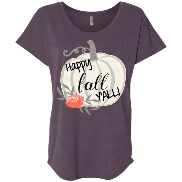 Happy Fall Y'all Watercolor Pumpkin Flowy Dolman Sleeve Tee Shirt Vintage Purple