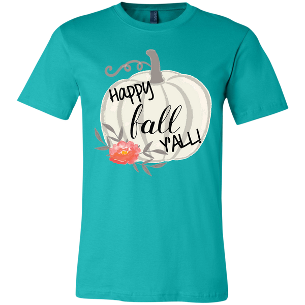 Happy Fall Y'all Watercolor Pumpkin Soft Tee Shirt Teal