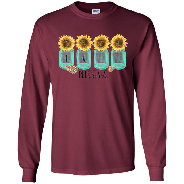 Mason Jar Sunflowers Fall Blessings Long Sleeve Tee Shirt Maroon