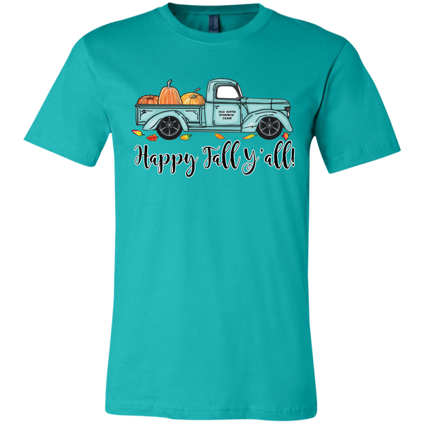 Happy Fall Y'all Pumpkin Farm Truck Tee Shirt Teal