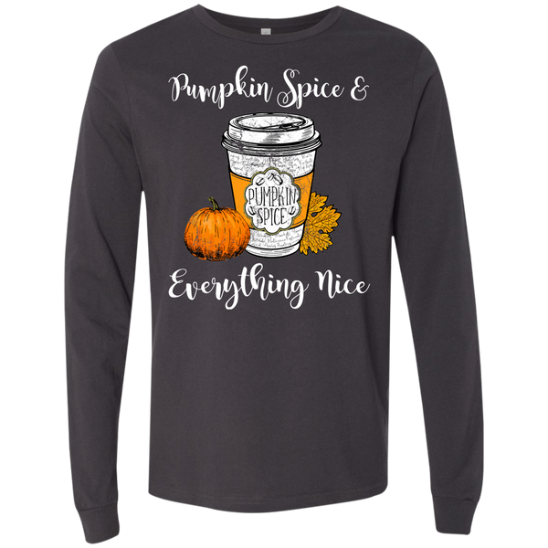 Pumpkin Spice and Everything Nice Soft Long Sleeve Tee Dark Grey Heather