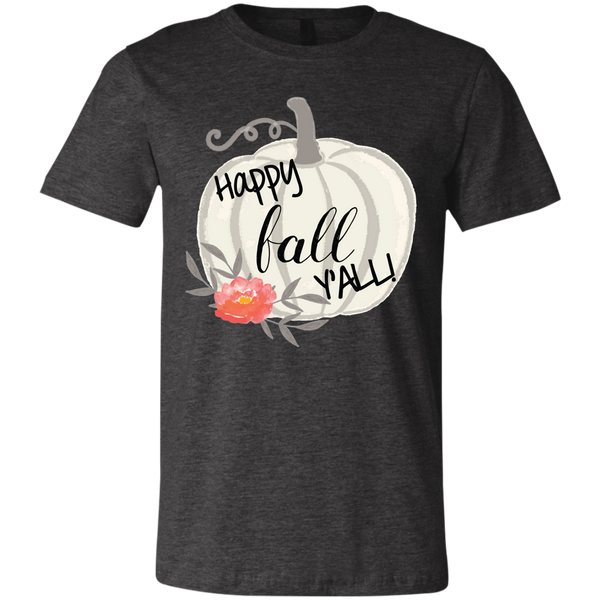 Happy Fall Y'all Watercolor Pumpkin Soft Tee Shirt Dark Grey