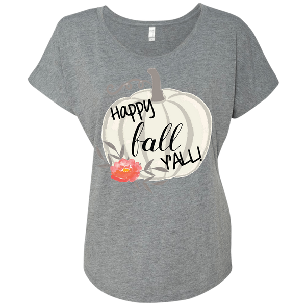 Happy Fall Y'all Watercolor Pumpkin Flowy Dolman Sleeve Tee Shirt Heather Grey