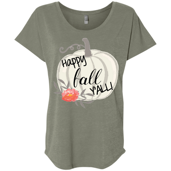 Happy Fall Y'all Watercolor Pumpkin Flowy Dolman Sleeve Tee Shirt Venetian Grey