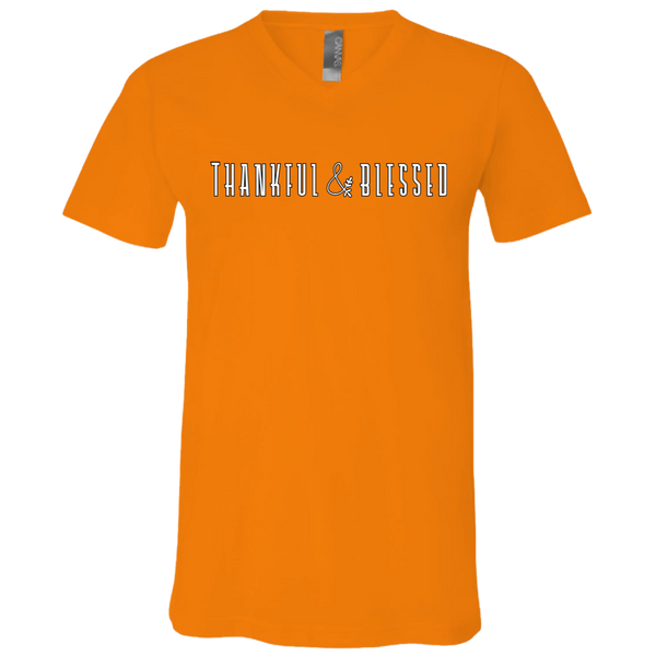 Thankful and Blessed Soft V-Neck Tee Shirt Orange