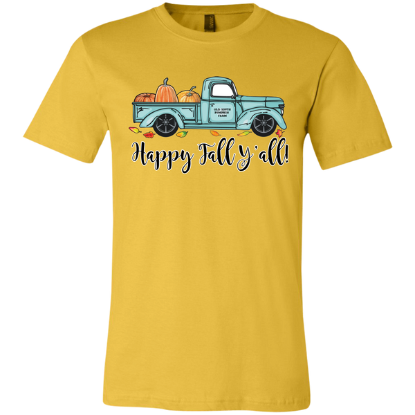 Happy Fall Y'all Pumpkin Farm Truck Tee Shirt Yellow