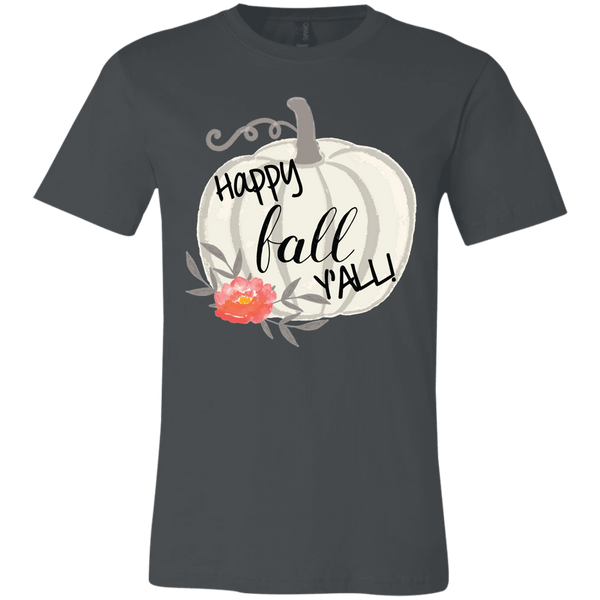Happy Fall Y'all Watercolor Pumpkin Soft Tee Shirt Grey