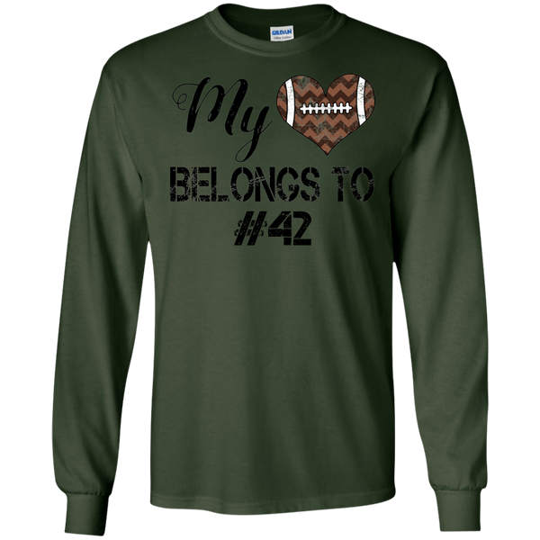 My Heart Belongs To Personalized Football Long Sleeve Tee Forest Green